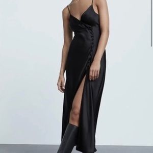 Zara Button Slip Dress Black